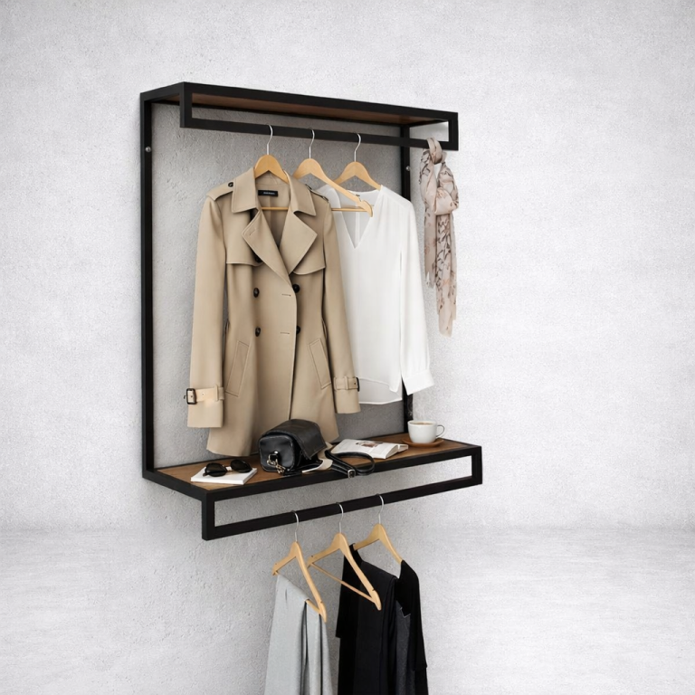 رگال لباس دیواری دوطبقه چوب و فلز D122 - Image 1