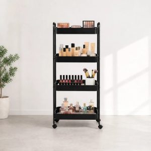 ترولی چهار طبقه چرخ دار وارداتی رنگ مشکی